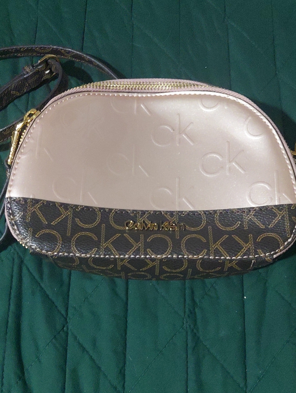 Calvin Klein Pink and Brown Logo Crossbody Bag
